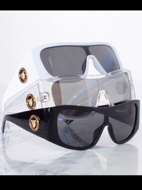 Bundle 3 Shield-Style Sunglasses with Panther Emblem - White/Clear/Black